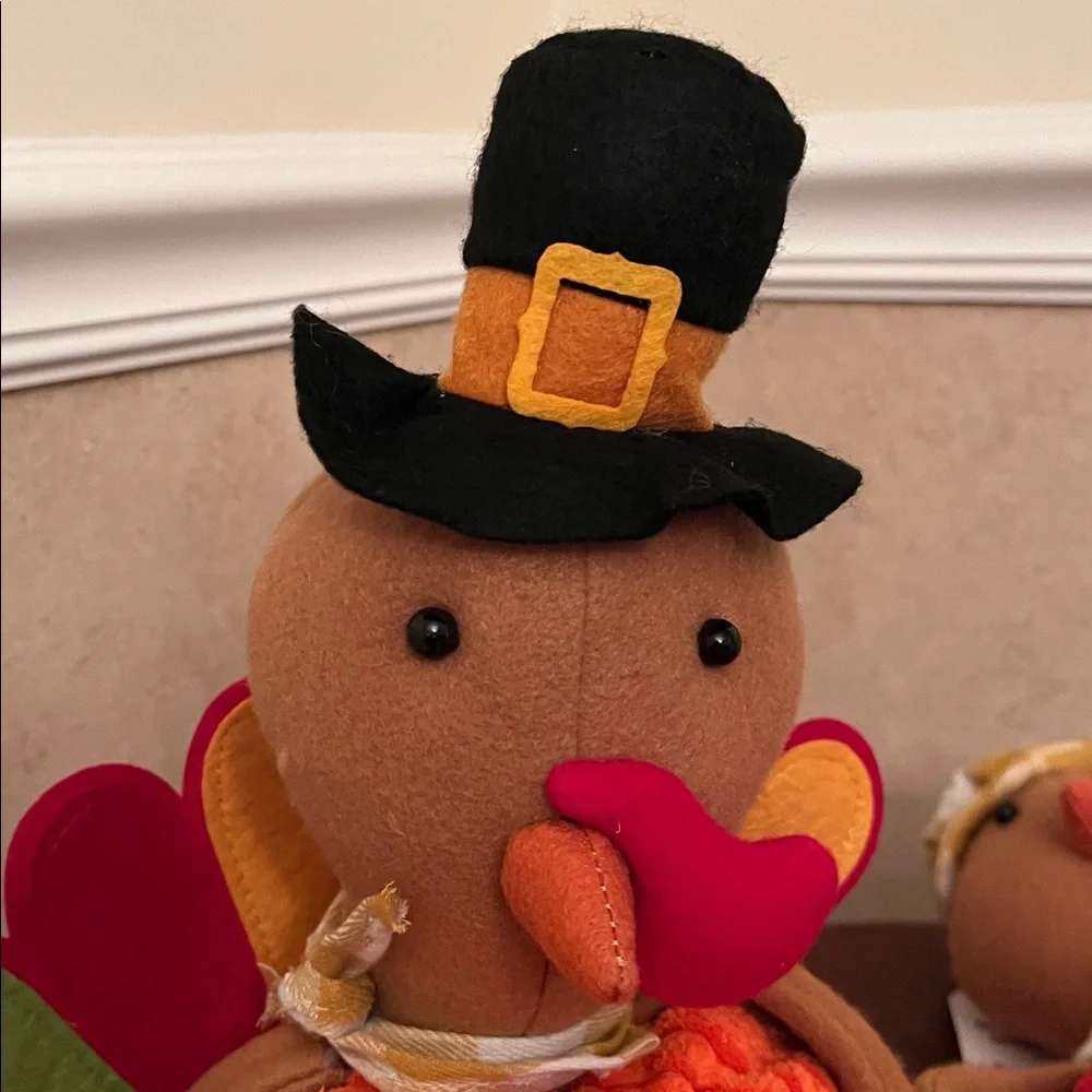 Set of two 11” Harvest Pumpkin Sitting Turkeys –Thanksgiving Décor